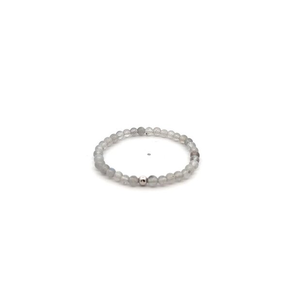 Natural Labradorite Gemstones Mini 4mm 18K White Gold Charm Bead - Picture 1 of 5